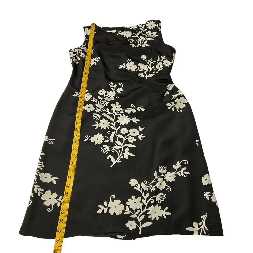 David Warren New York Black Floral Sleeveless Sheath Dress Size 8 100% Silk - Picture 9 of 11